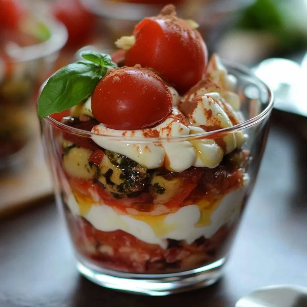 Tomaten-Mozzarella-Tiramisu im Glas