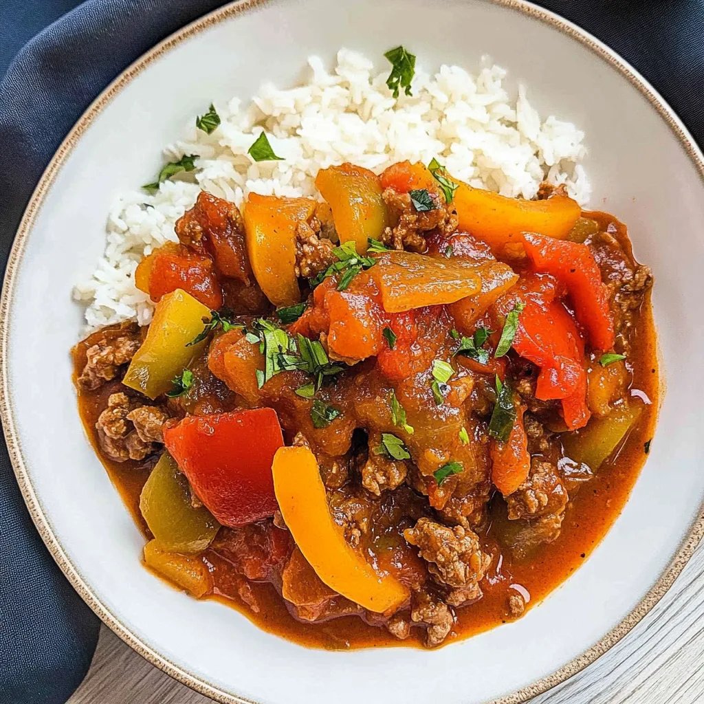 Paprika-Hackfleisch-Pfannengericht mit Reis