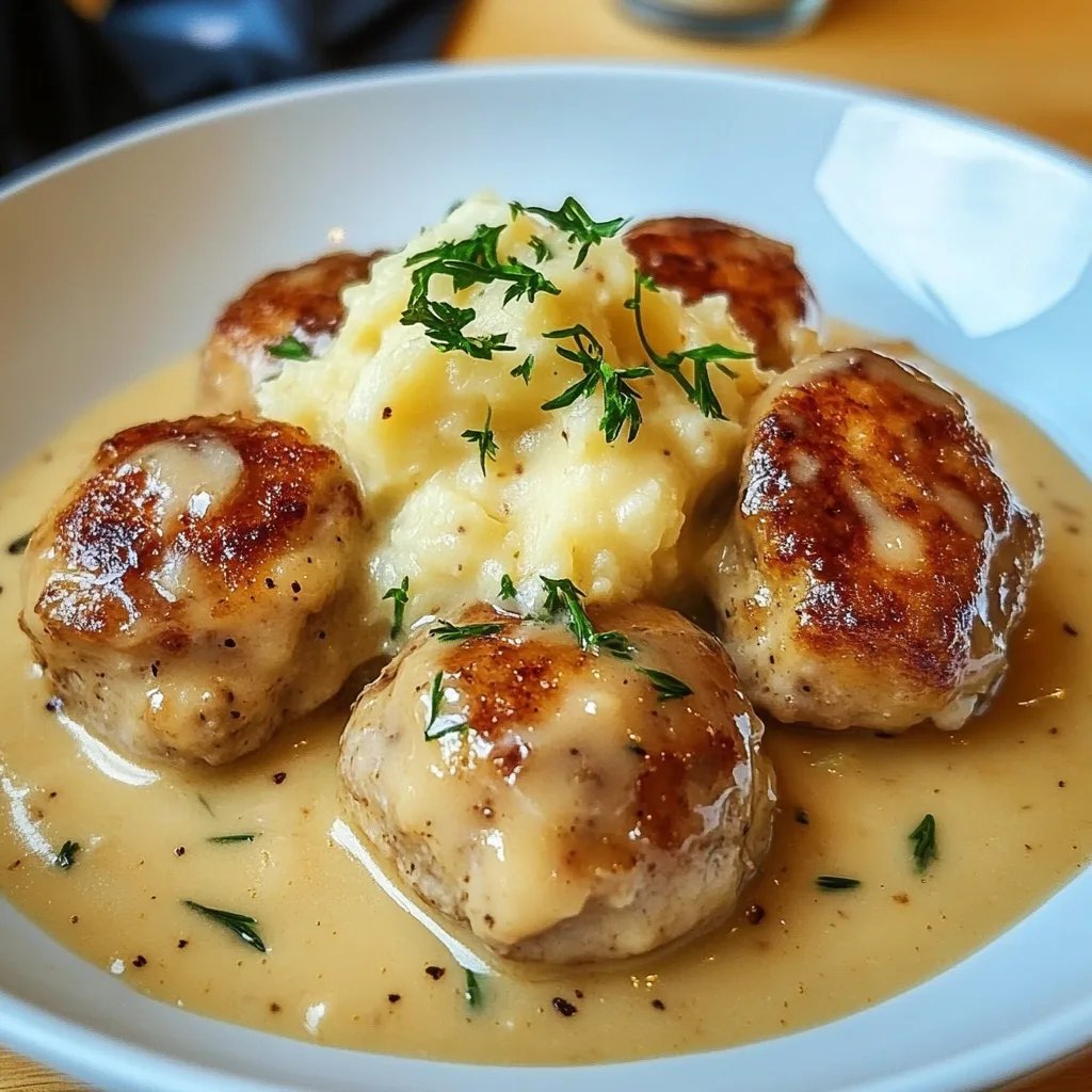 Hackbällchen in cremiger Sauce mit Kartoffelpüree
