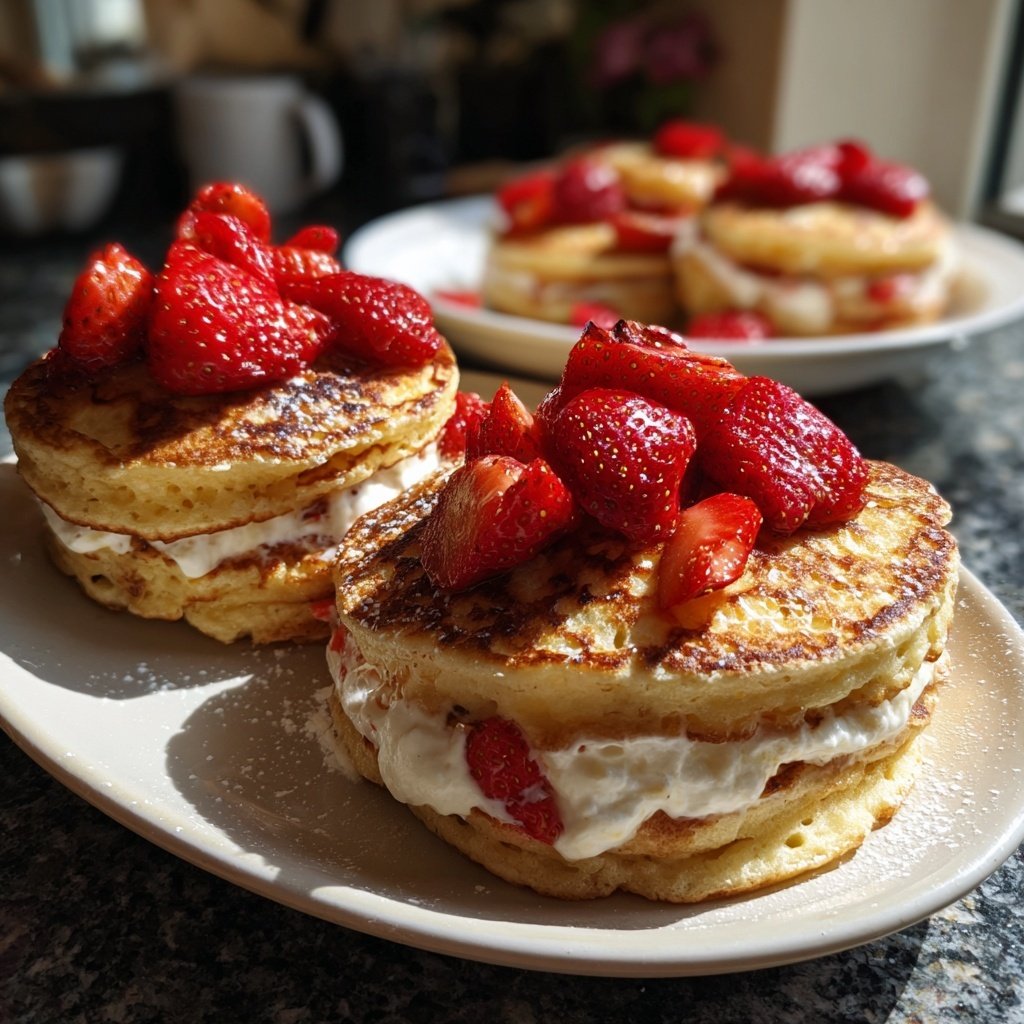 Pfannkuchen mit Quark und Erdbeeren