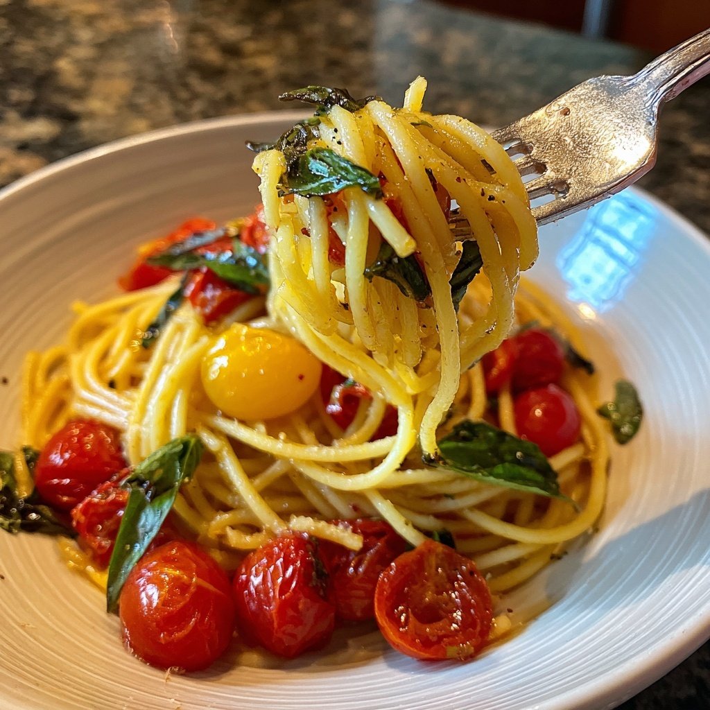 Spaghetti mit Tomaten und Basilikum