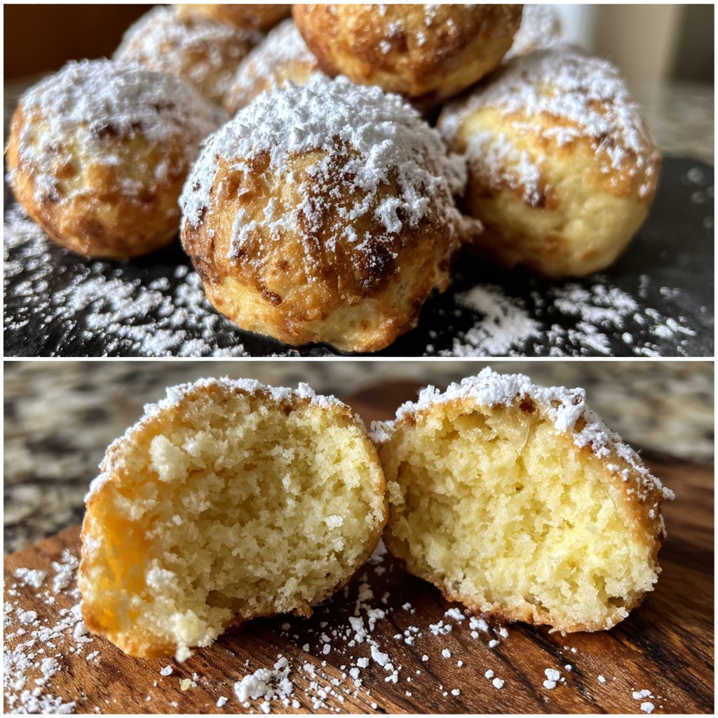 Quarkbällchen mit Puderzucker